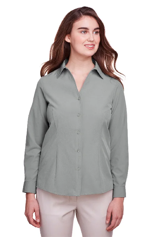 Knitted Design UltraClub Womens Bradley Performance Moisture Wicking Long Sleeve Button Down Shirt - Silver Grey Knitted Design UltraClub Womens Bradley Performance Moisture Wicking Long Sleeve Button Down Shirt - Silver Grey