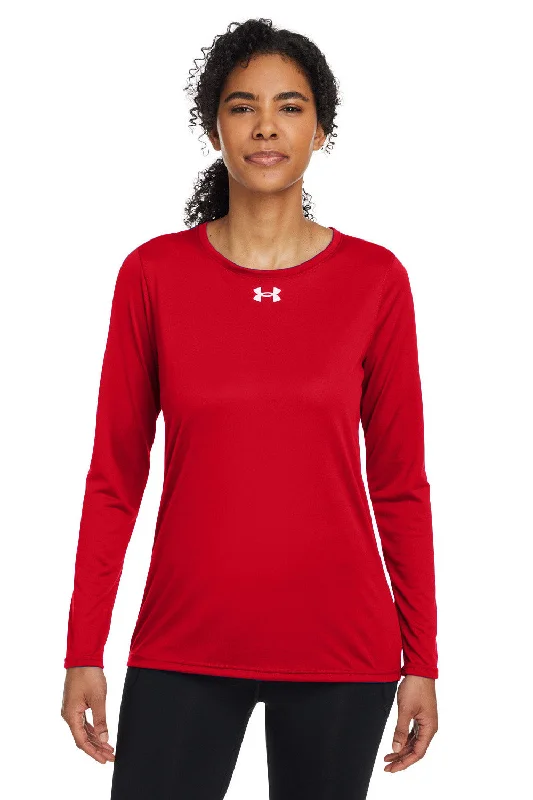 Luxury And Elegant Under Armour Womens Team Tech Moisture Wicking Long Sleeve Crewneck T-Shirt - Red Luxury And Elegant Under Armour Womens Team Tech Moisture Wicking Long Sleeve Crewneck T-Shirt - Red